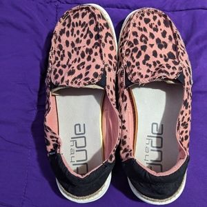 Hey Dudes leopard print slip ons